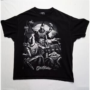 Aztec Warrior DGA Bear Graphic Shirt Cuauhtemoc Black 2XL Y2K Streetwear Tee